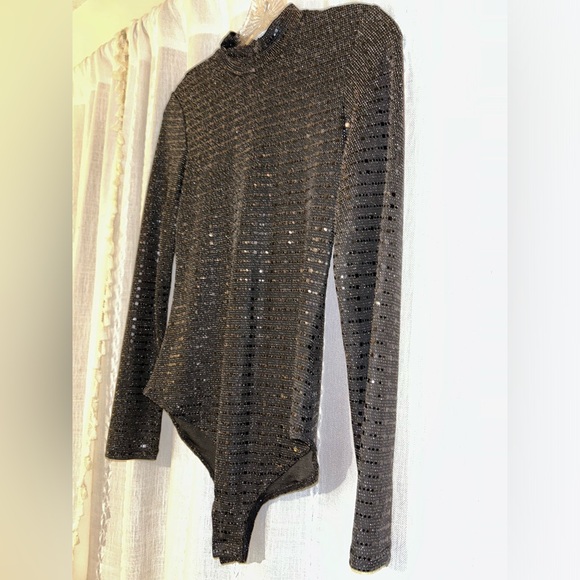 Iris, shimmering body suit with snap crotch and mock turtleneck. Sz M - Picture 3 of 12